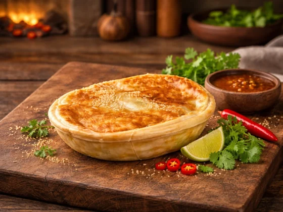 Pauls Pie sate kip pittige pie met kipfilet en satésaus in knapperig bladerdeeg