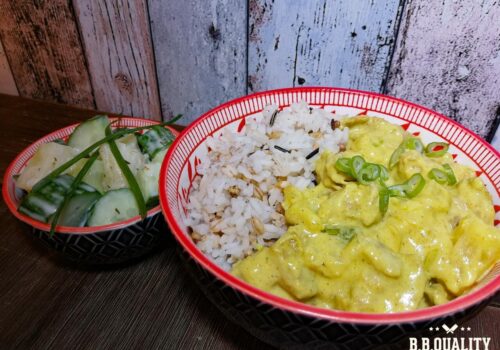 Kerrieschotel met kipdijfiletblokjes recept | BBQuality