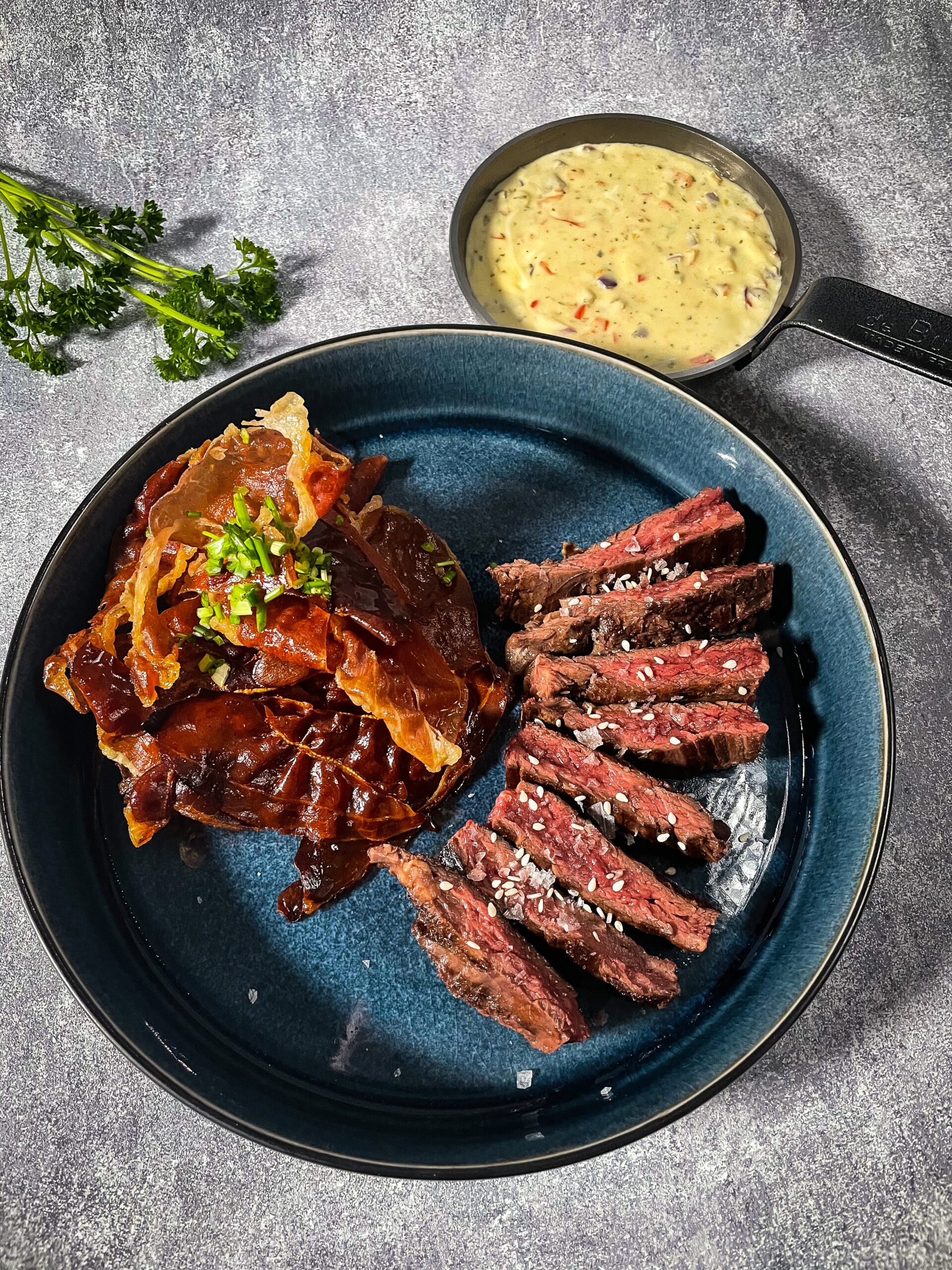 Inside skirt steak, crispy parma & cheese dip recept BBQuality