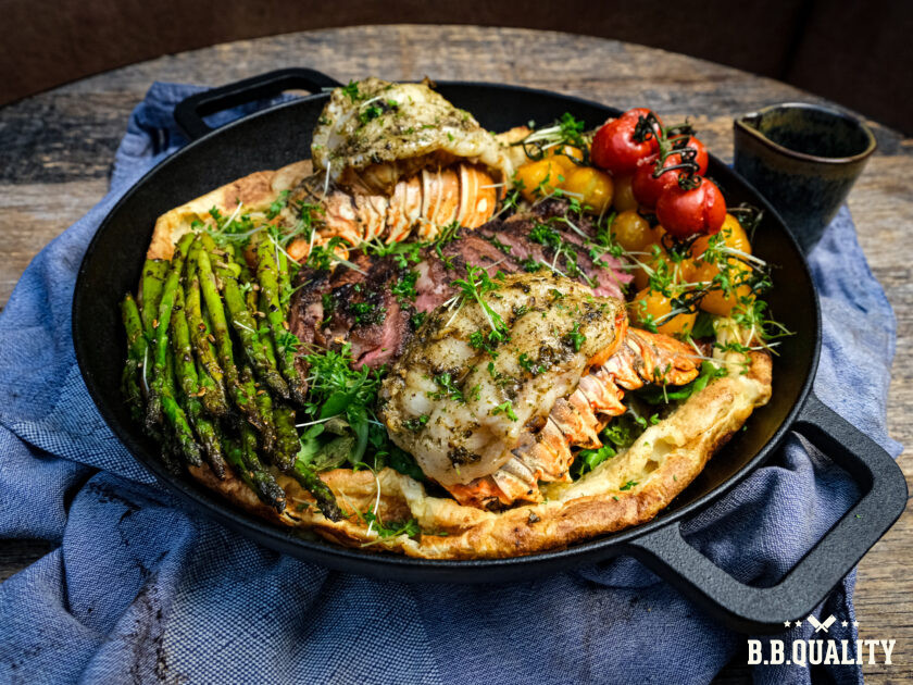 Surf en turfed dutch baby recept | Angus ribeye | Kreeftenstaart | Maikel | BBQuality