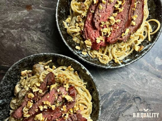 Pasta gorgonzola met gegrilde bavette recept | Jasper Oostra | Maanvlees | La Finca | Uruguay | BBQuality