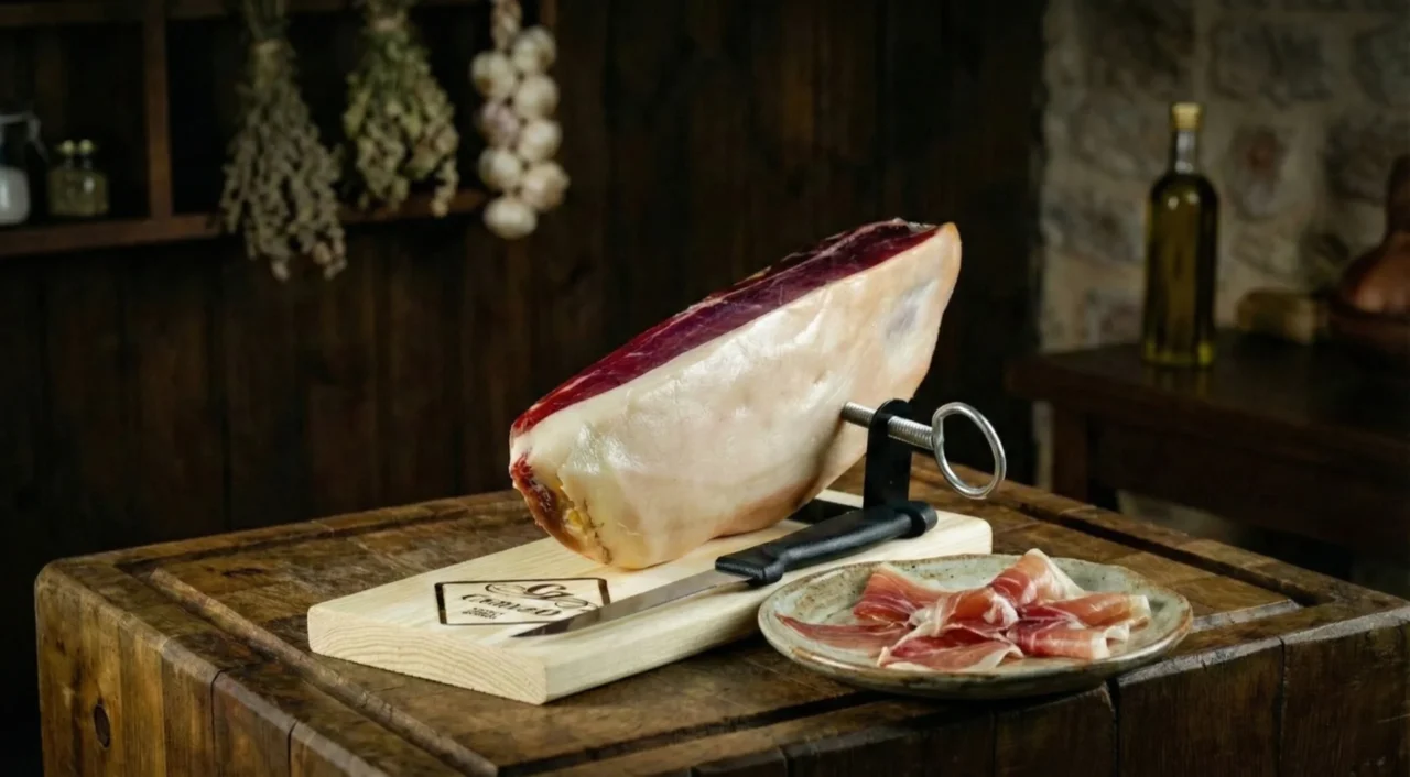 Duroc ham reserva inclusief standaard en mes