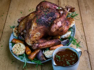 Perfect gebraden hele kalkoen op feestelijke kersttafel - Hoeveel vlees per persoon