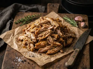 Kant en klare pulled chicken gemaakt van kipdijfilet