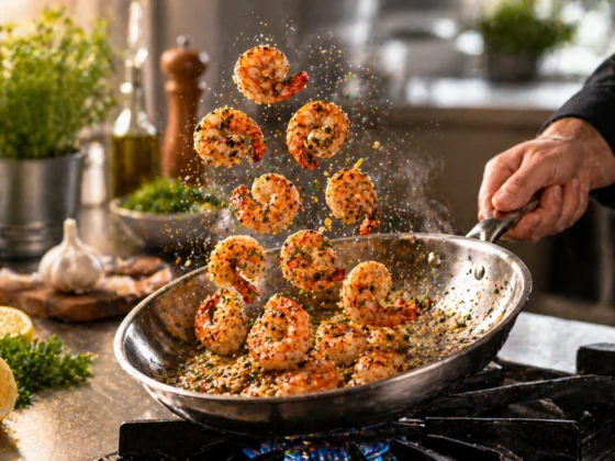 Garnalen gepeld 31/40 Black Tiger 800 gram bakken in pan door chef met knoflook en kruiden