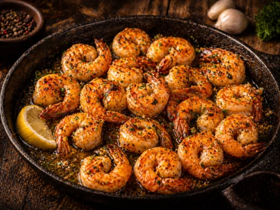 Garnalen gepeld 31/40 Black Tiger 800 gram gebakken in pan met knoflook en kruiden