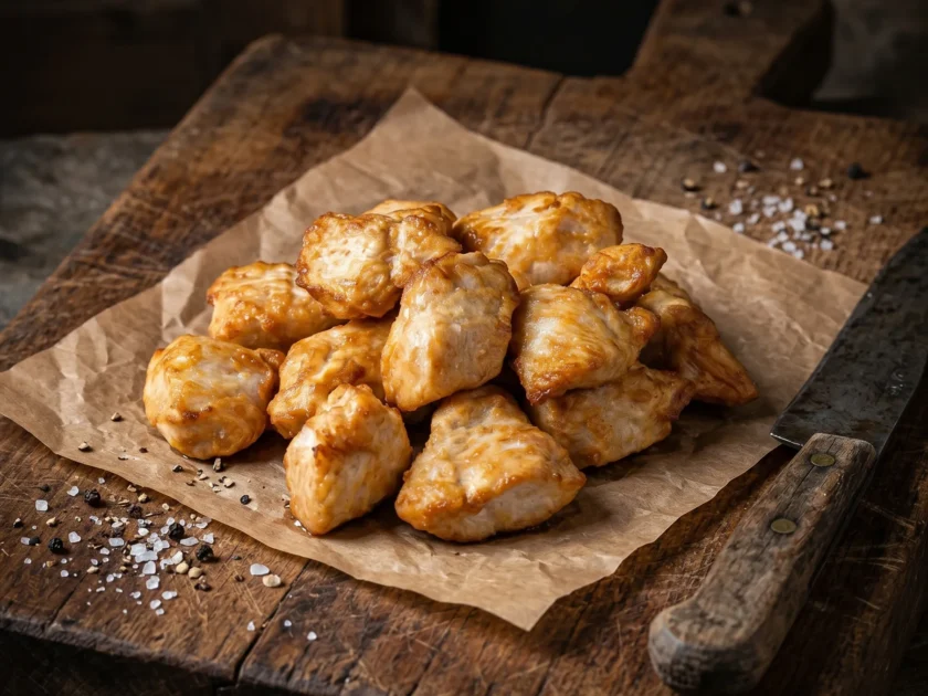 Kiphaasblokjes gegaard, halal en 25g eiwit/100g. IQF bevroren, per 200 gram geleverd. Gekoeld en diepgevroren bezorgd.