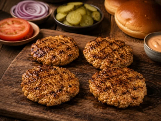 Vier bereide Chicken smash burgers van BBQuality