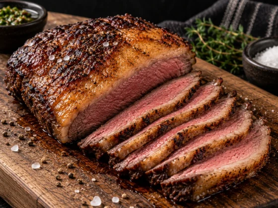 Bereide grass fed Angus picanha uit Schotland met gegrilde vetkap