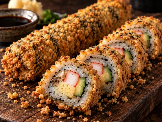 Crunchy California Sushi roll met krokante buitenkant en zachte vulling