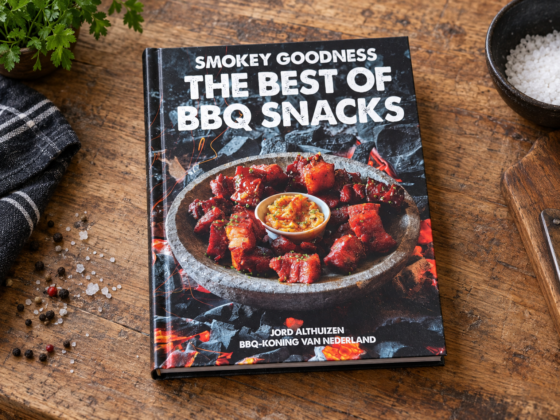 Hardcover kookboek The Best of BBQ Snacks van Smokey Goodness met Jord Althuizen op de omslag