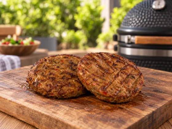 Vegan groenteburger met broccoli, paprika en champignons, verpakt per 2 stuks van 80 gram